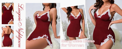 Stretch Lace-Trim Slip Nightie in 5 Colors Sizes S to 5XL