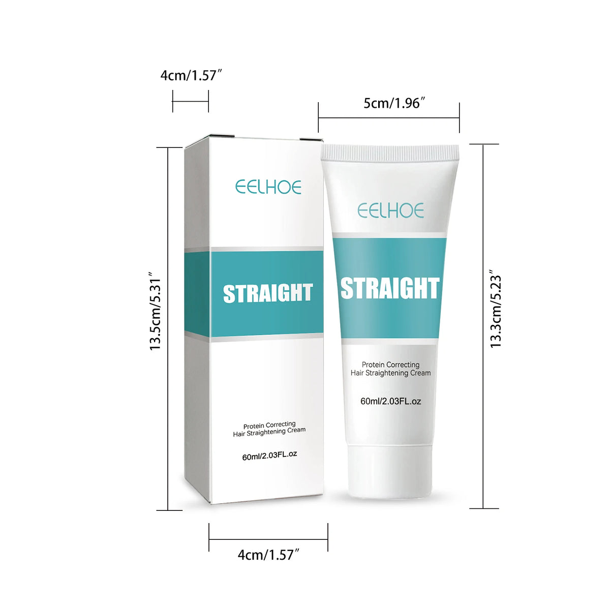 Keratin Correction Straight Hair product packaging and cream tube by EELHOE for hair straightening and strengthening.