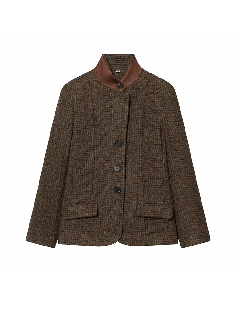 Glow Unbound LLC slim plaid collarless blazer