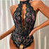 Lace Halter Bodysuit with Open-Crotch & Backless Design