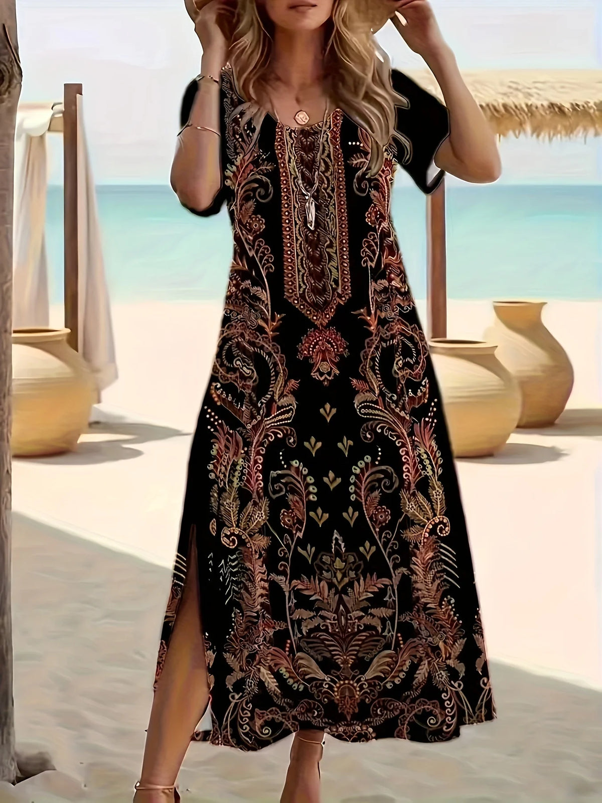 Glow Unbound LLC brown printed A-line dress