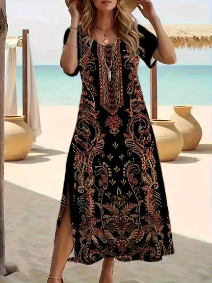 Glow Unbound LLC brown printed A-line dress