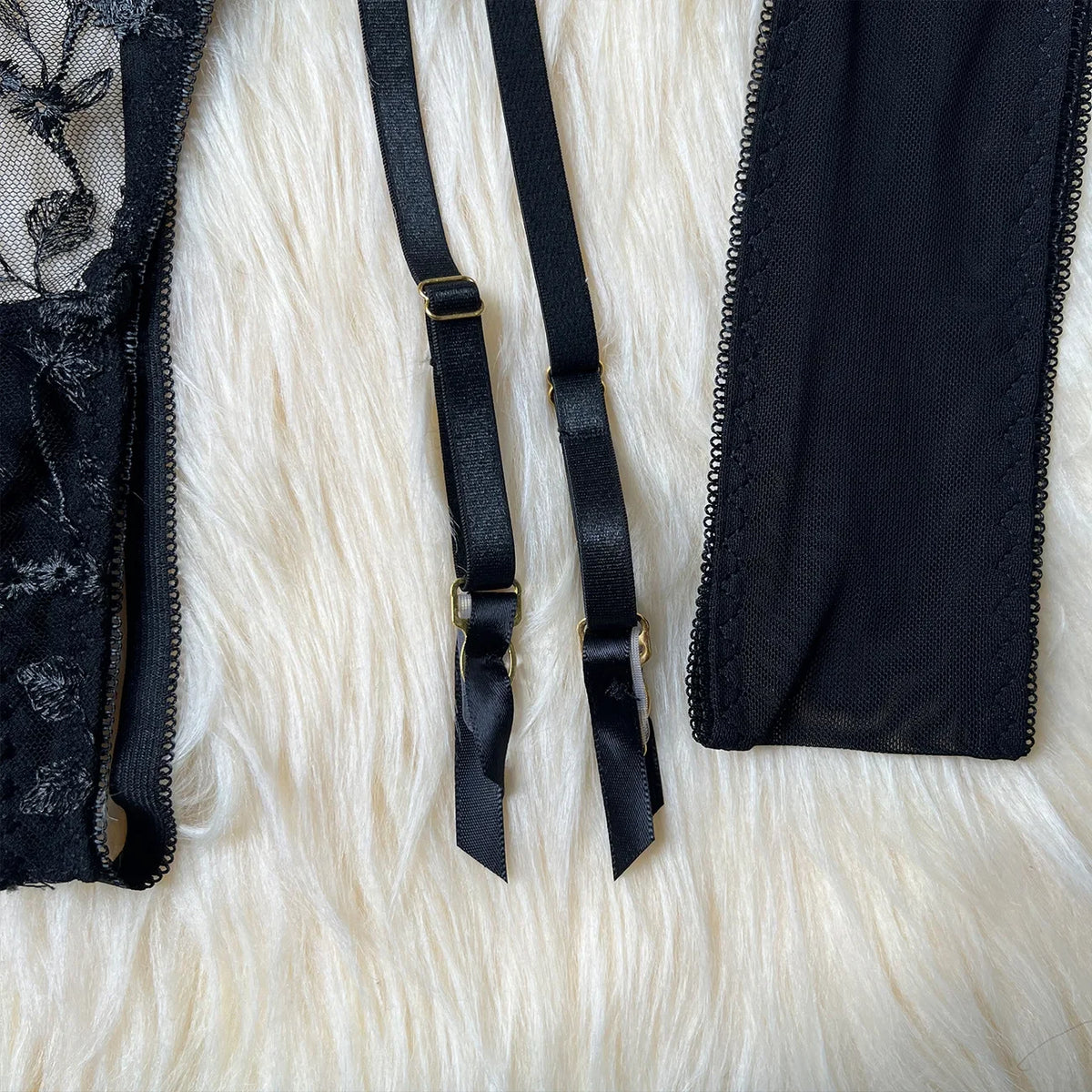 Black Sheer Embroidered Lace Lingerie Set Sizes S to L