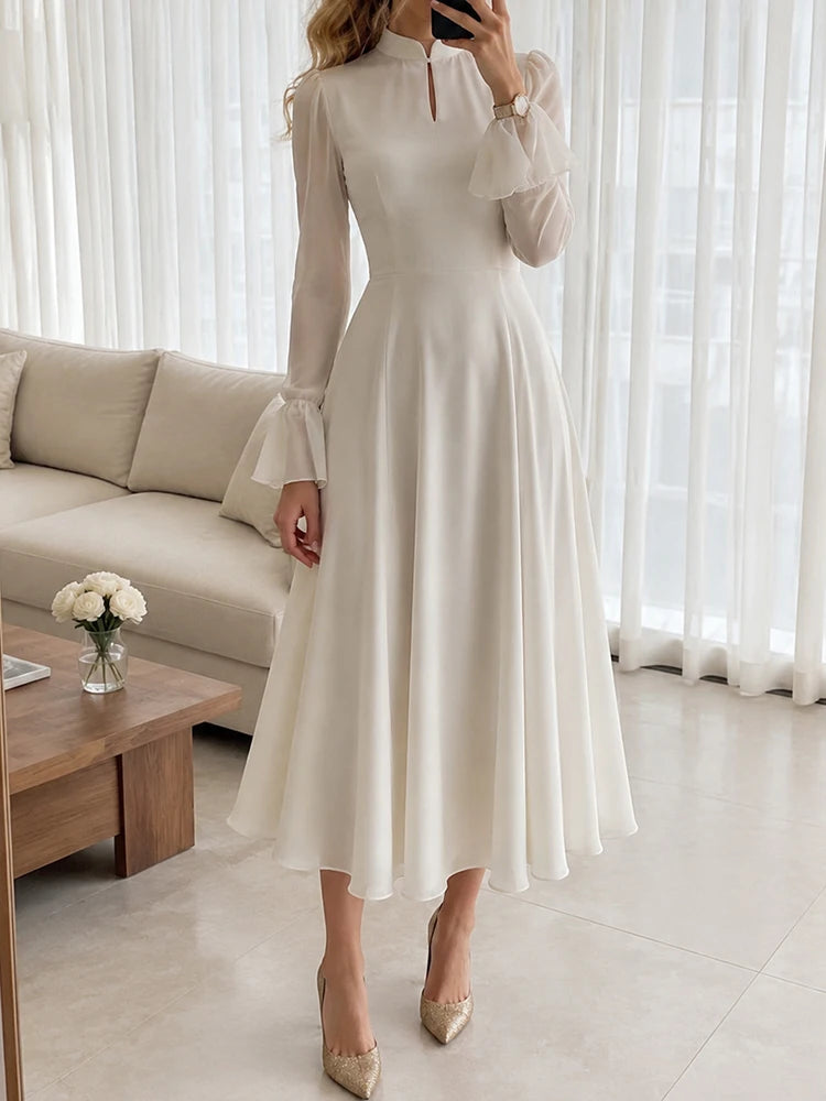 Glow Unbound LLC milky white draped midi dress