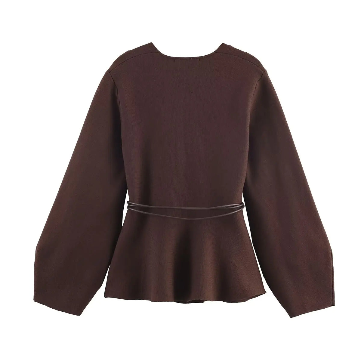 Glow Unbound LLC brown belted V-neck knit cardigan