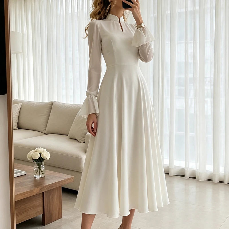 Glow Unbound LLC milky white draped midi dress