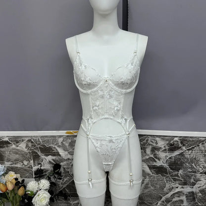 Black Sheer Embroidered Lace Lingerie Set Sizes S to L