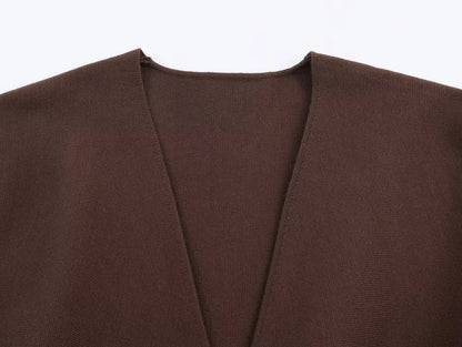 Glow Unbound LLC brown belted V-neck knit cardigan