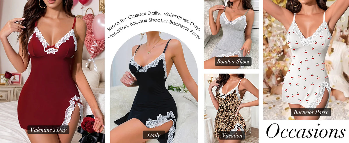 Stretch Lace-Trim Slip Nightie in 5 Colors Sizes S to 5XL