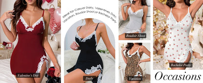 Stretch Lace-Trim Slip Nightie in 5 Colors Sizes S to 5XL