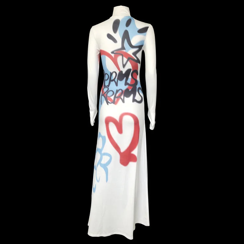 Glow Unbound LLC graffiti print turtleneck maxi dress