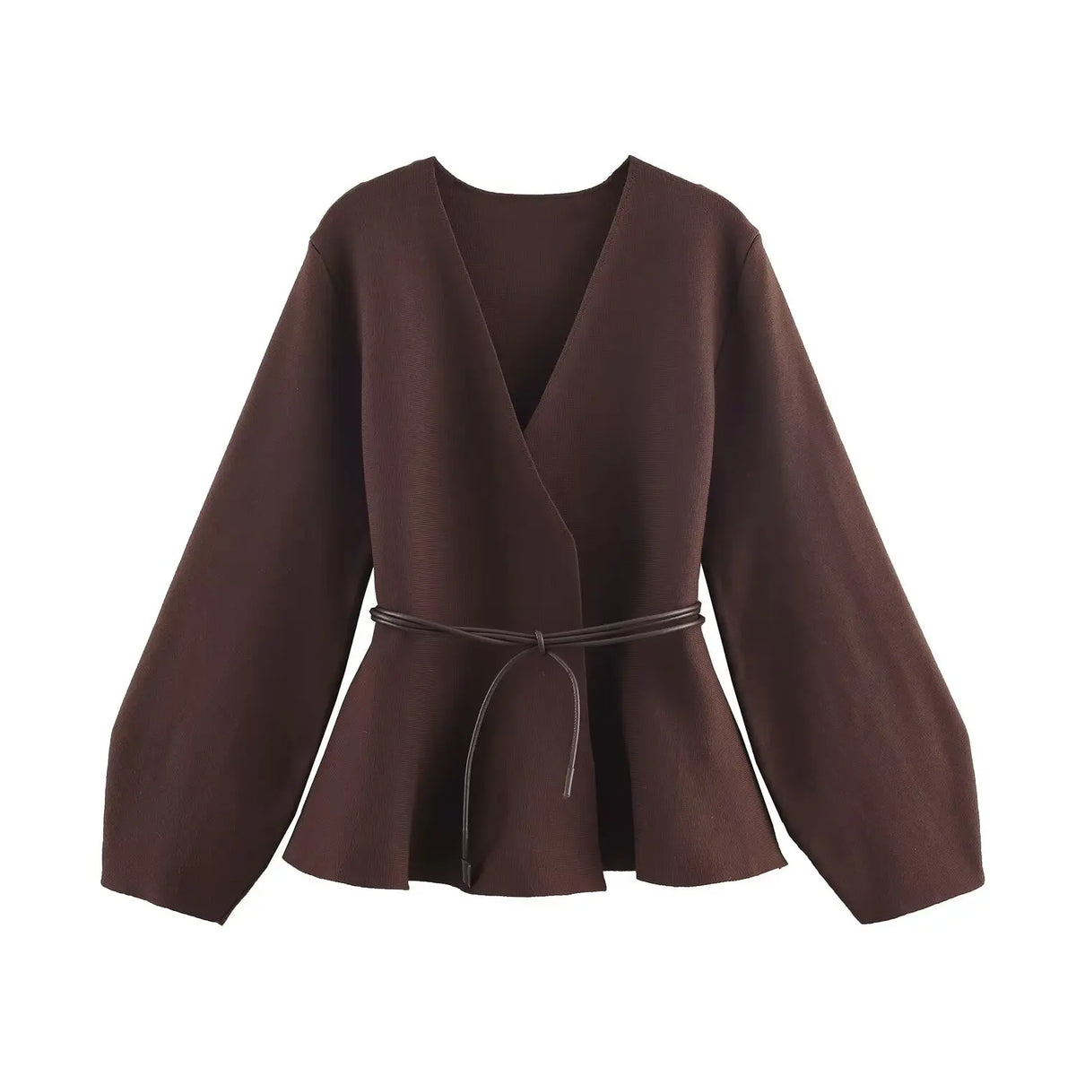 Glow Unbound LLC brown belted V-neck knit cardigan