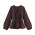 Glow Unbound LLC brown belted V-neck knit cardigan