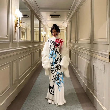 Glow Unbound LLC graffiti print turtleneck maxi dress