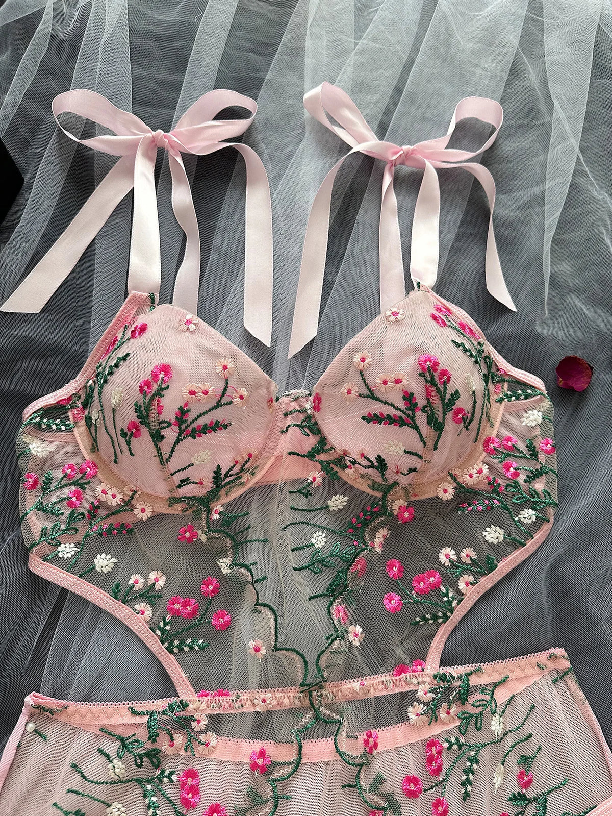 Glow Unbound LLC Floral Lace Bra and Thong Set