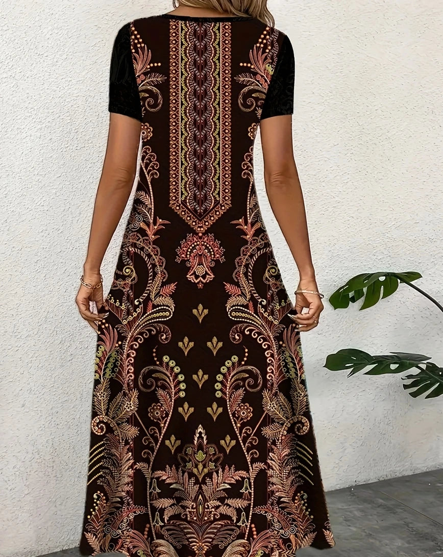 Glow Unbound LLC brown printed A-line dress