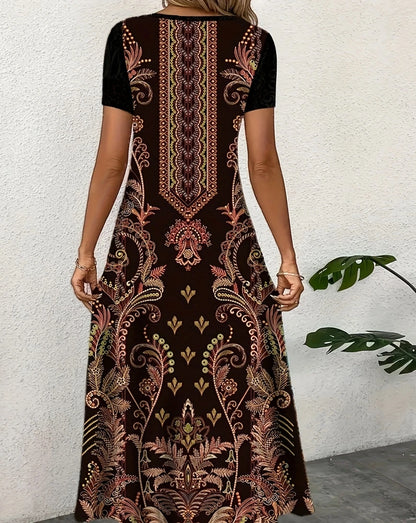 Glow Unbound LLC brown printed A-line dress