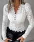 Lace-Trim V-Neck Long-Sleeve Top Slim Fit