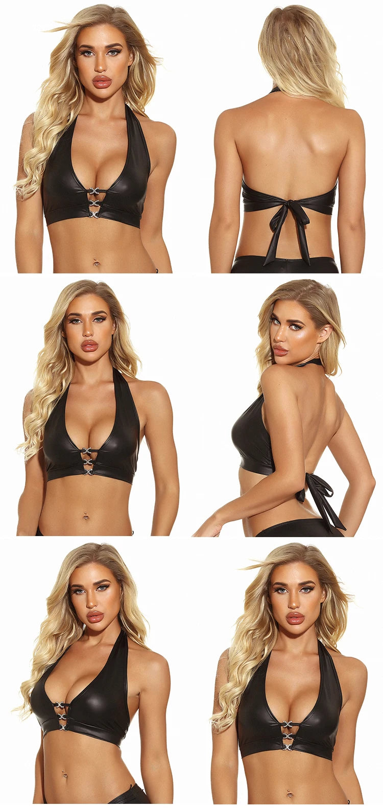 Glow Unbound LLC black faux leather criss-cross bralette