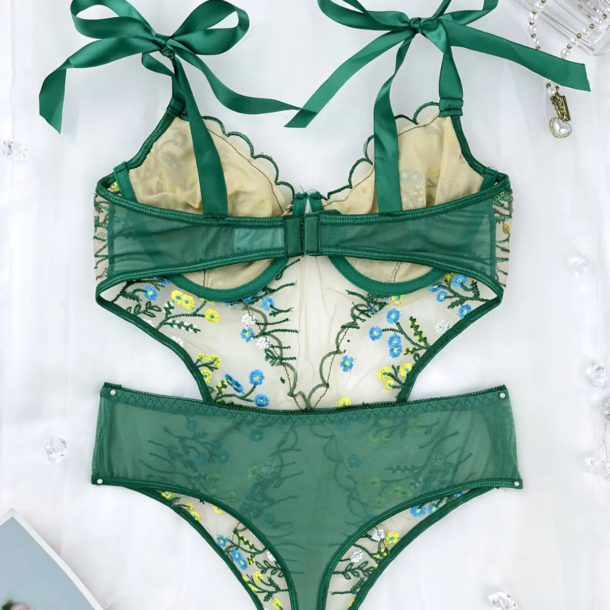Glow Unbound LLC Floral Lace Bra and Thong Set