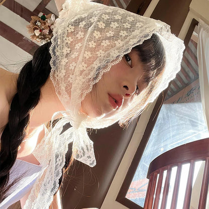 White Floral Lace Triangle Headscarf