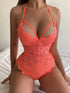 Floral Lace Scallop-Trim Harness Teddy Bodysuit