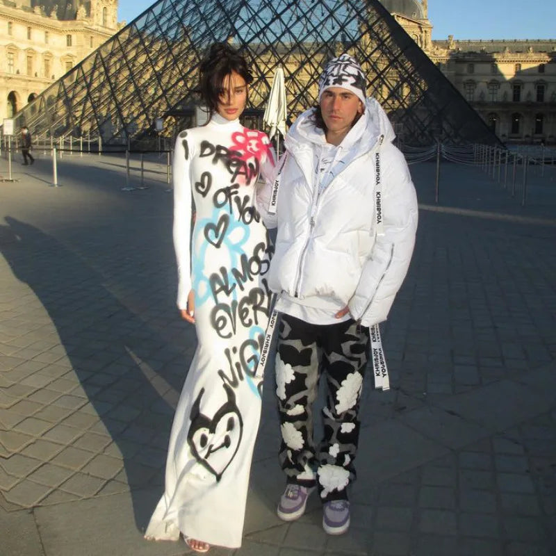 Glow Unbound LLC graffiti print turtleneck maxi dress