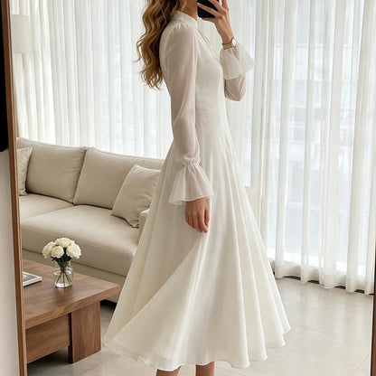 Glow Unbound LLC milky white draped midi dress