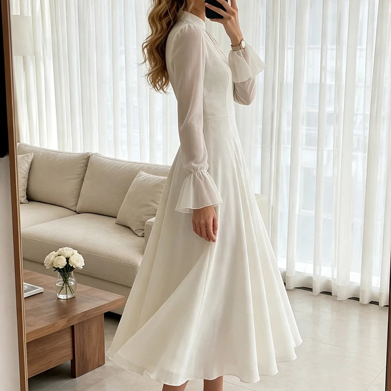 Glow Unbound LLC milky white draped midi dress