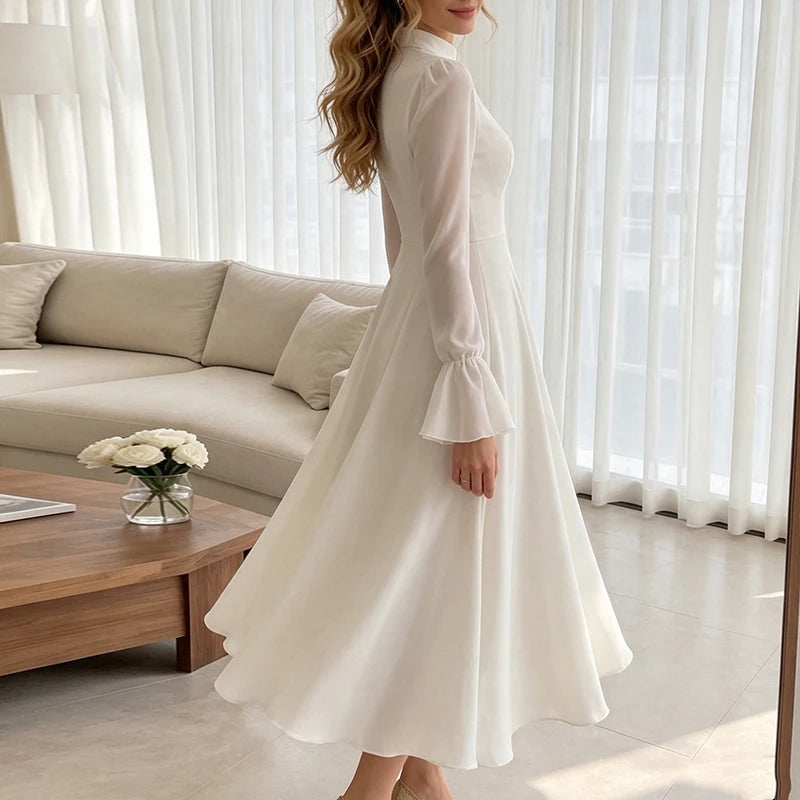 Glow Unbound LLC milky white draped midi dress