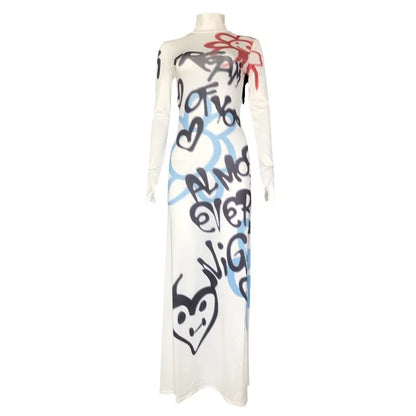 Glow Unbound LLC graffiti print turtleneck maxi dress