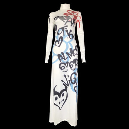 Glow Unbound LLC graffiti print turtleneck maxi dress