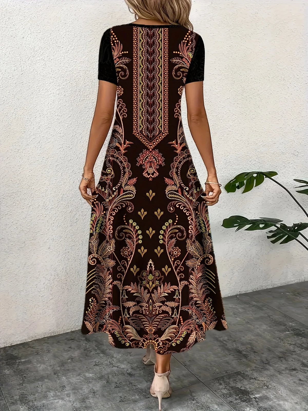 Glow Unbound LLC brown printed A-line dress