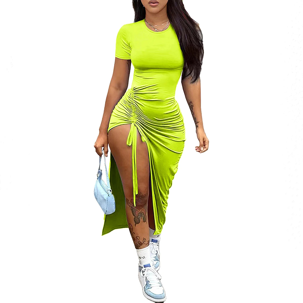 Glow Unbound LLC Ruched Drawstring Maxi Dress