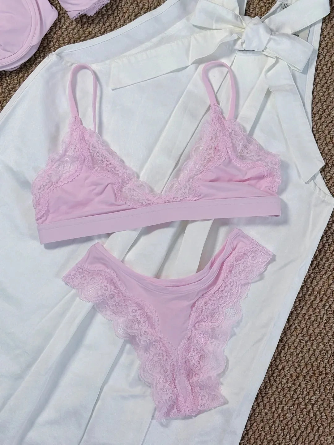 Lace V-neck Bra Set Women Summer 