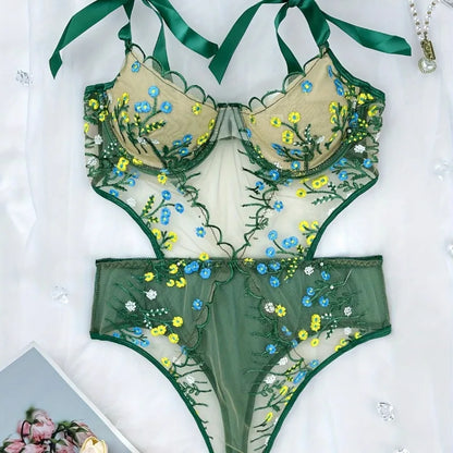 Glow Unbound LLC Floral Lace Bra and Thong Set