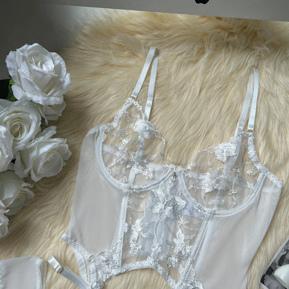 Black Sheer Embroidered Lace Lingerie Set Sizes S to L