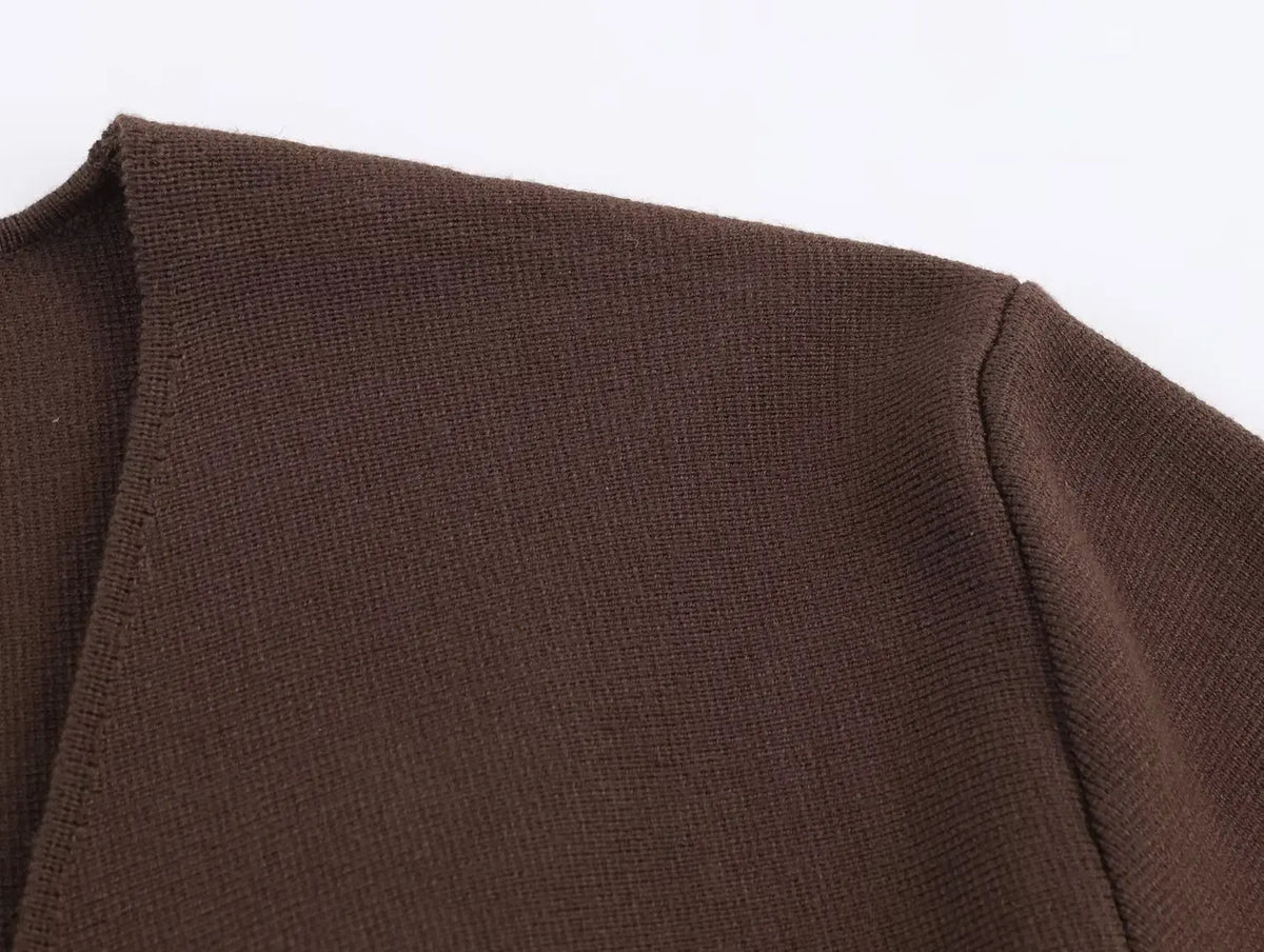 Glow Unbound LLC brown belted V-neck knit cardigan