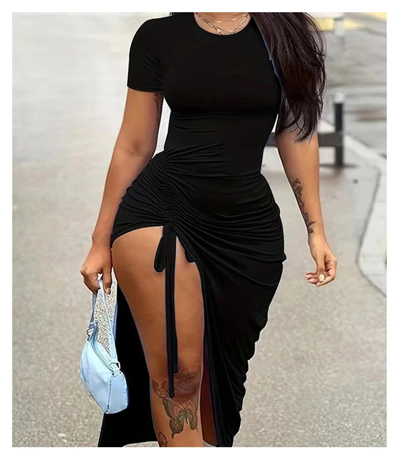 Glow Unbound LLC Ruched Drawstring Maxi Dress