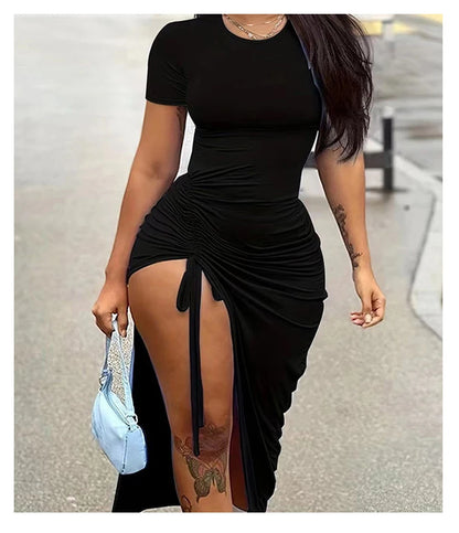 Glow Unbound LLC Ruched Drawstring Maxi Dress